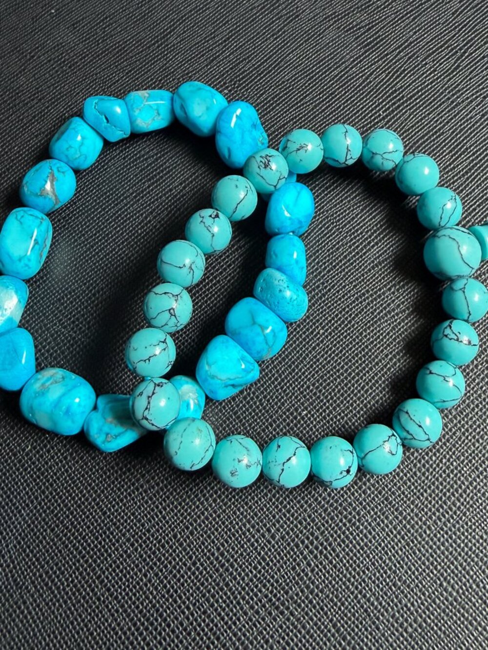 Lot of 2 Turquoise Crystal Polished Stone Stretchy Bracelets